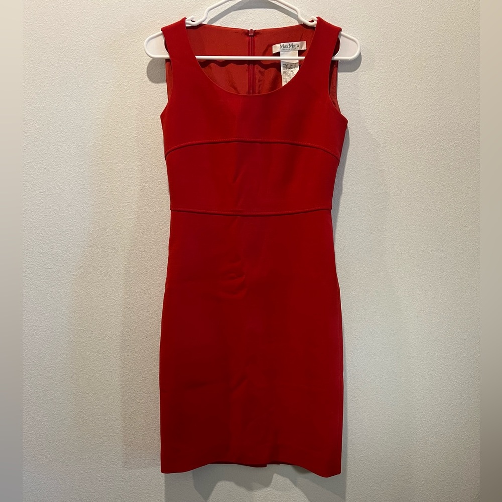 Max Mara Red Virgin Wool Sleeveless Dress - Size 2 Made in Italy
